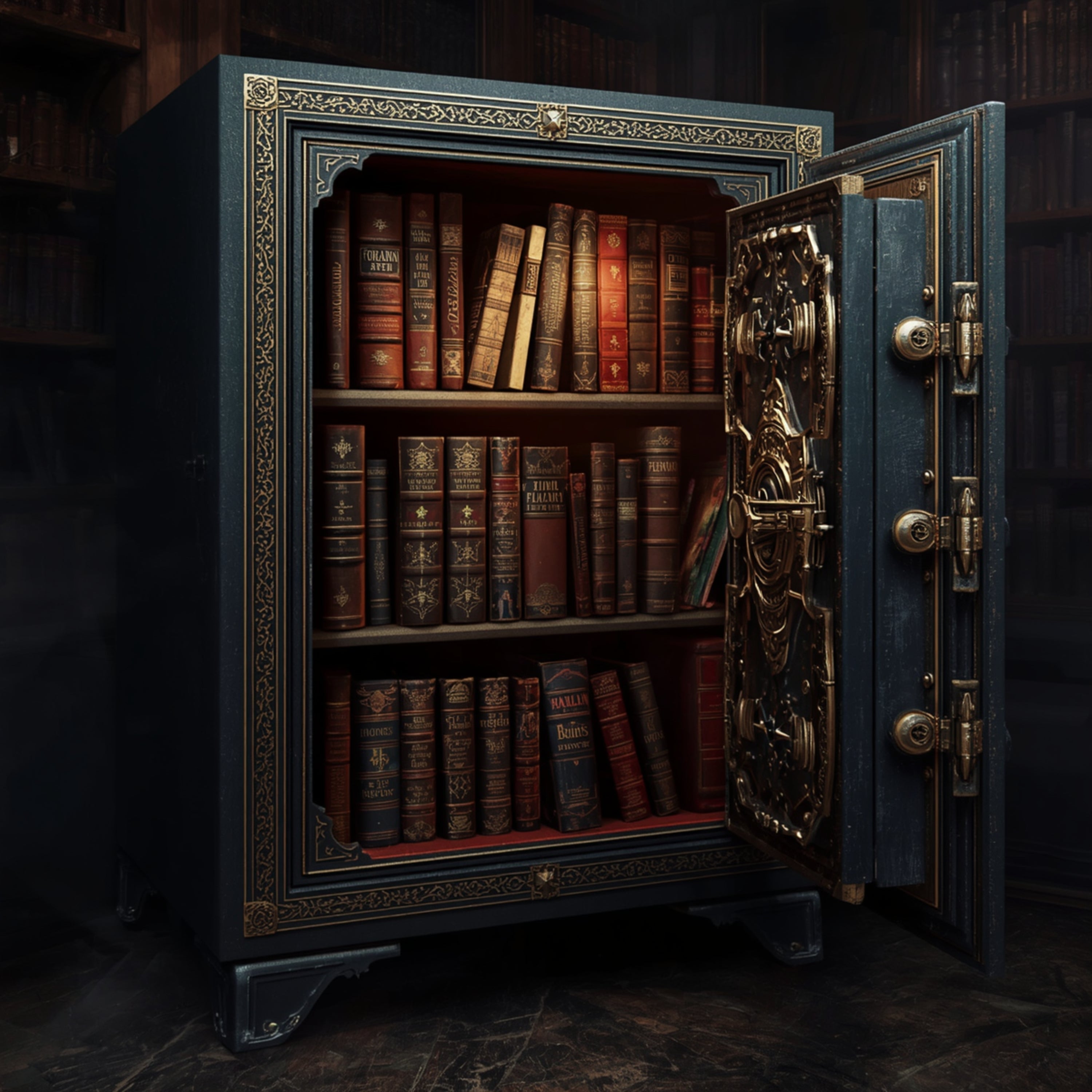 Ein alter Tresor mit wertvollen Bücher drinnen